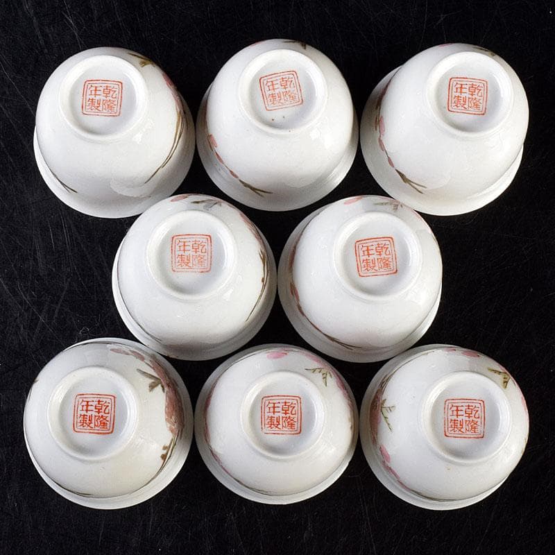 中国 乾隆年製款 薄胎 粉彩 鳥桜文 煎茶碗 八客 V R7584 - メルカリ