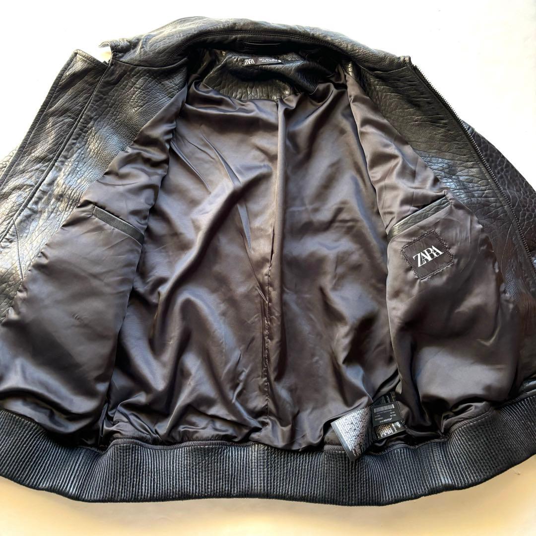 現行・完売品】ZARA エンボスレザージャケット ラムレザー XL ブラック
