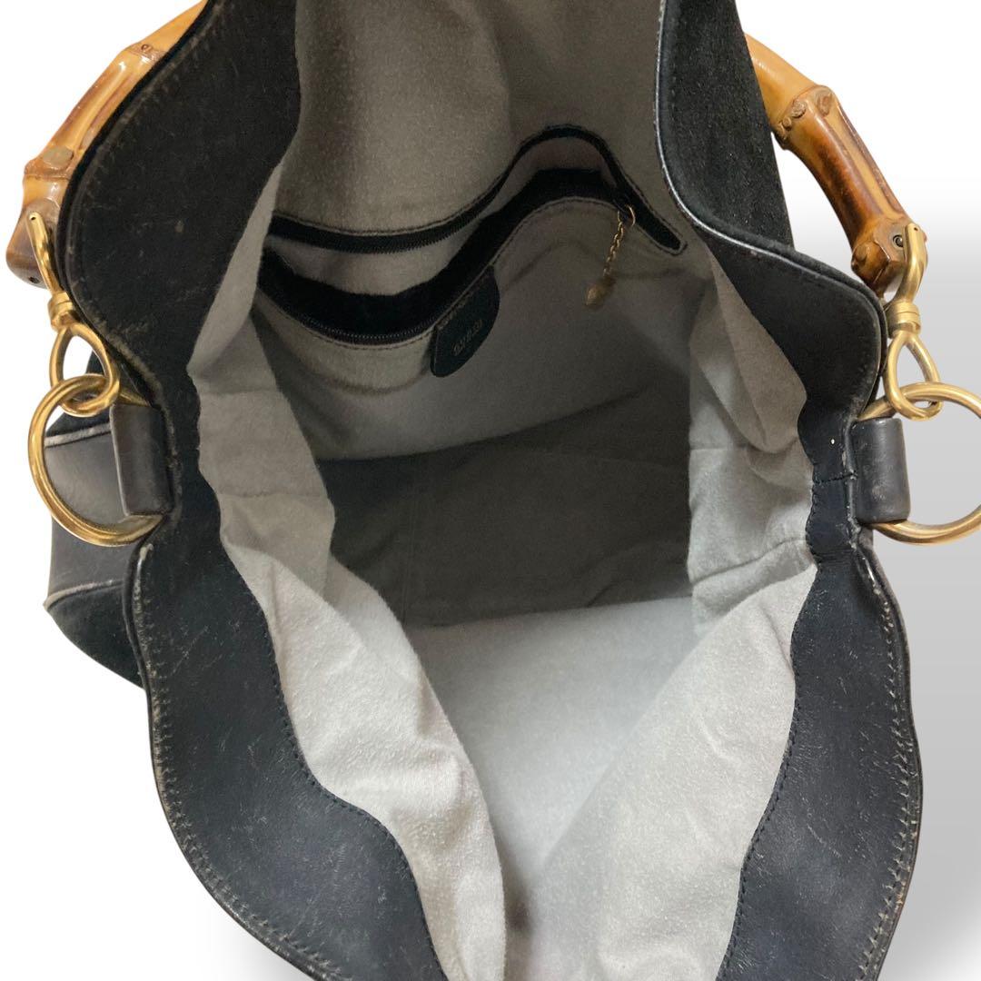 【ヴィンテージ】グッチ　バンブー　ワンショルダーバッグ　スウェード　黒　肩掛け