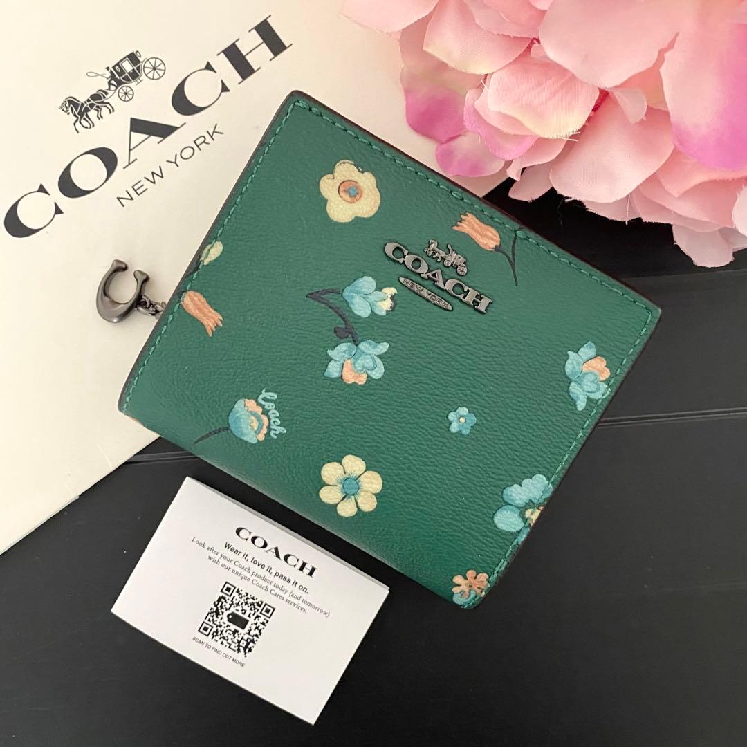 新品 COACH コーチ 折り財布 グリーン 二つ折り財布 - メルカリ