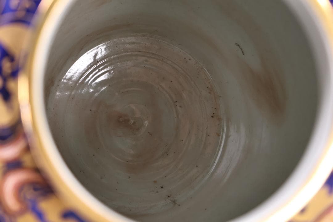 古伊万里 大明成化年製銘 牡丹唐獅子図 大壺 金彩 獅子摘蓋 54㎝ BJ179