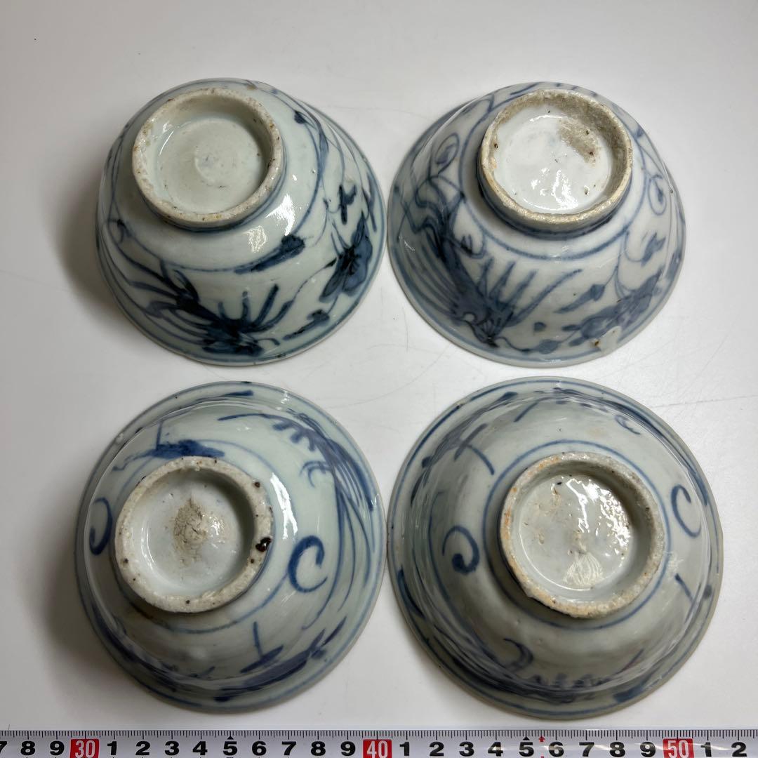 中国明時代　古染付鉢4客　　口径約12㎝　東Y7-1104☆2Fトヒオ