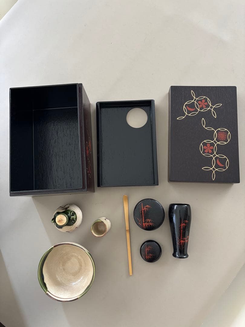 茶道具 搔き合わせ 溜め色 塗り 四季七宝蒔絵 未使用茶箱 おまけセット