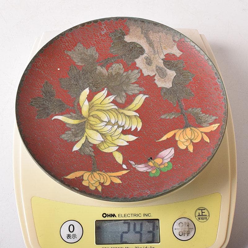 中国 古七宝琺瑯彩 花蝶文盤 皿 V R8772