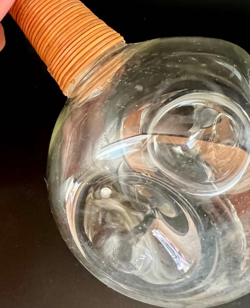 時代 和ガラス ガラス蓋付き徳利 花瓶 鶴首徳利 アンティーク 古道具