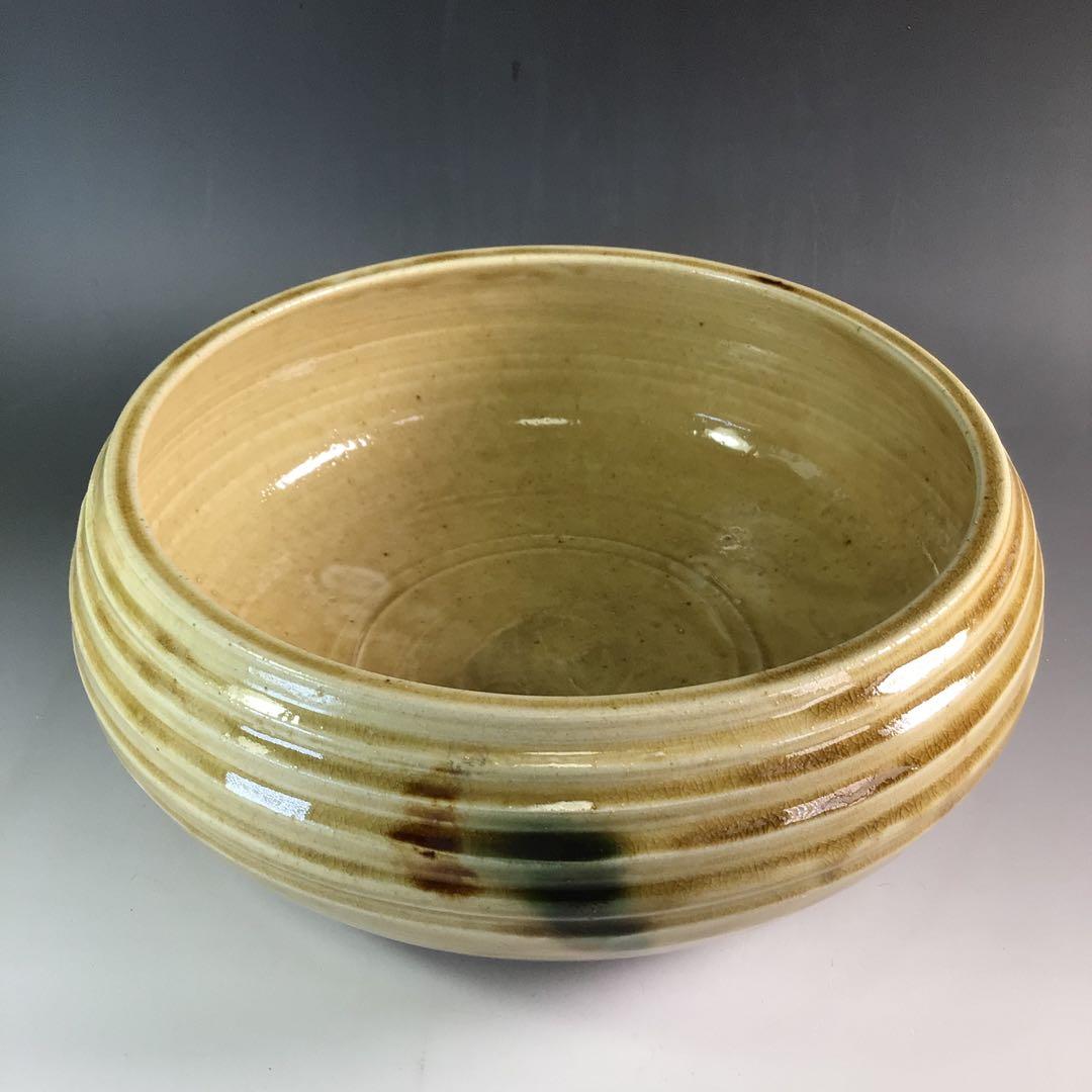 Ｒ７４３　水指　『閑静庵　加藤愛助造』『黄瀬戸』『平水指』　共箱　茶道具