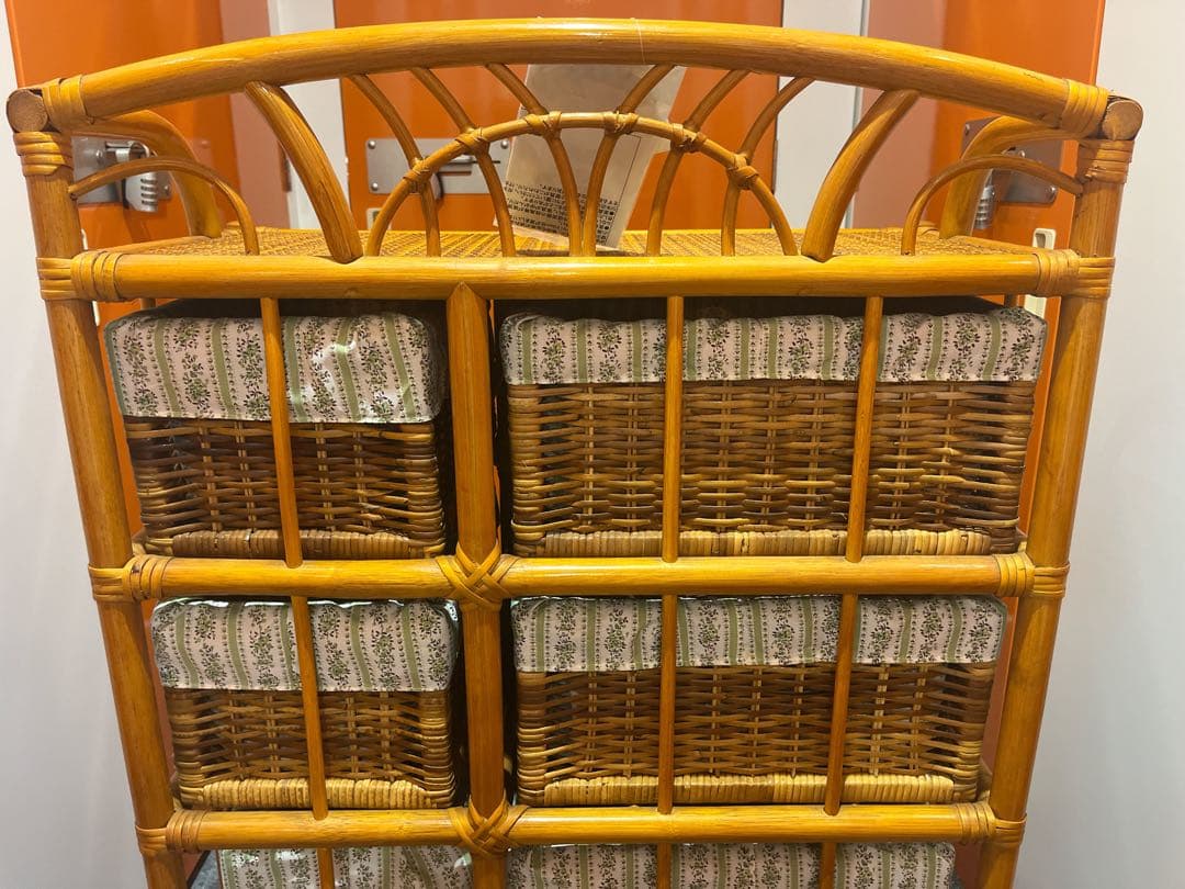 新品】ラタン 4段ラック ランドリー キャスター付 籐家具 レトロ家具