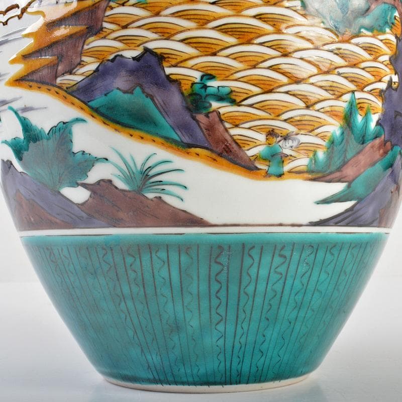 九谷焼 三代三ツ井為吉作 色絵山水紋 花生 共布共箱 M R6752B - メルカリ