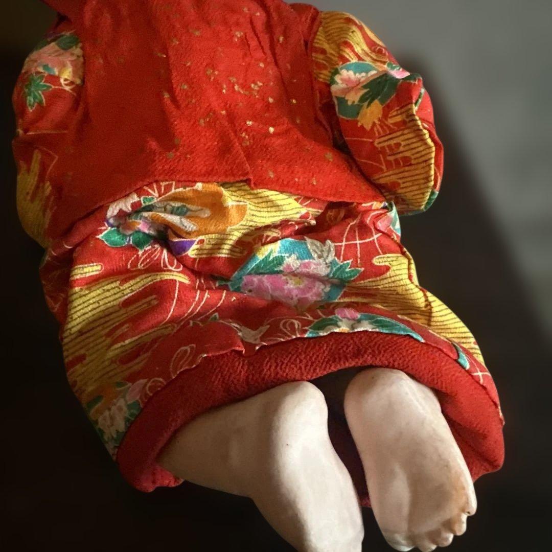 瞬間的お値下げ‼️ヴィンテージ 市松人形 赤と緑の花柄着物 幼子