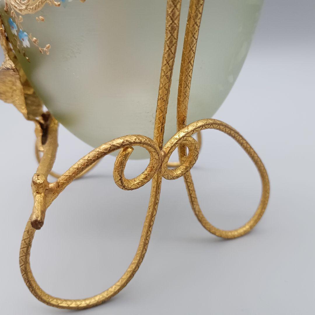 エッグ型 ガラス製 トリンケットボックス 小物入れ アンティーク 金彩