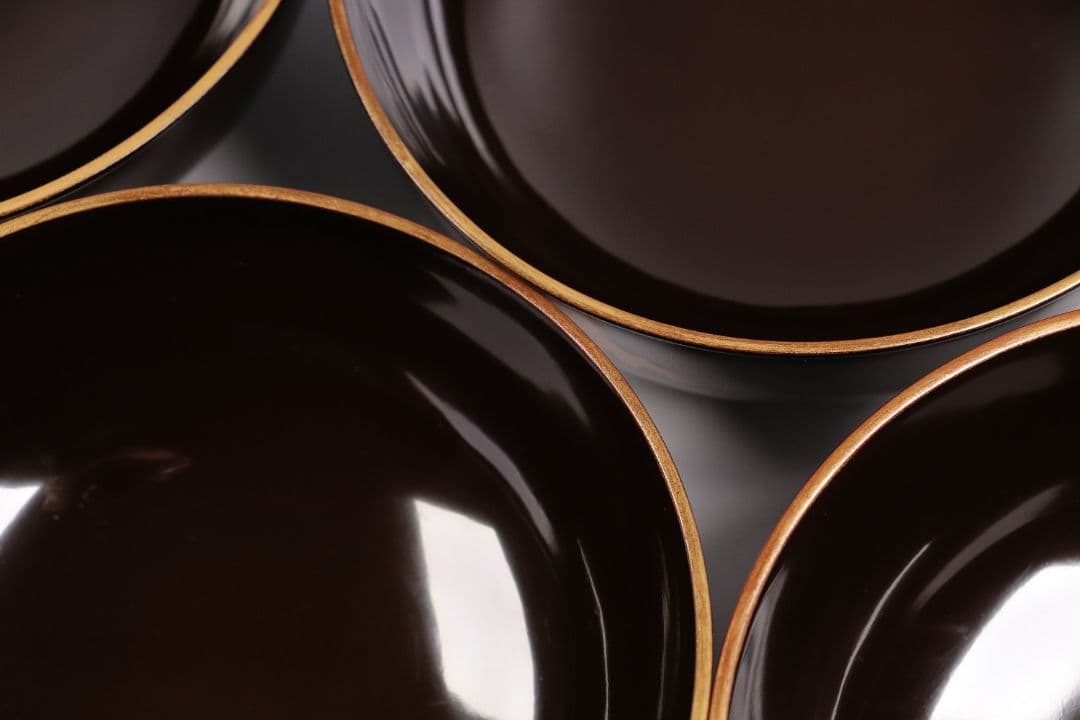 CG79 時代輪島塗 梅金蒔絵 金縁 黒塗椀 五客 木製漆器 / 懐石煮物吸物