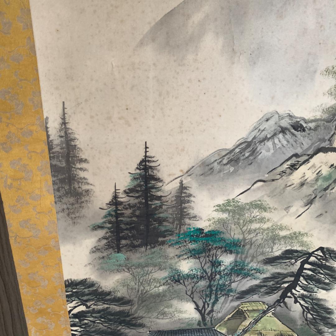 掛け軸 瀧の国　古物　肉筆　絹本