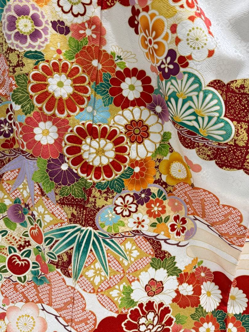 新品【吉澤織物】板場友禅 振袖 赤白地 古典 未仕立 三越取扱 新品【吉澤