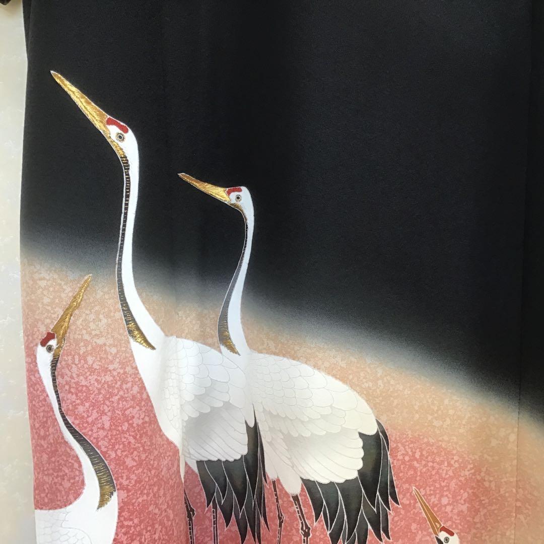 留袖リメイクワンピース❣️郡鶴　一部刺繍4L 着丈126