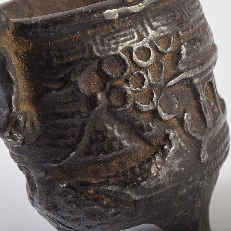 中国 古銅宣徳銅 山水文刻 三足香炉 V R9217