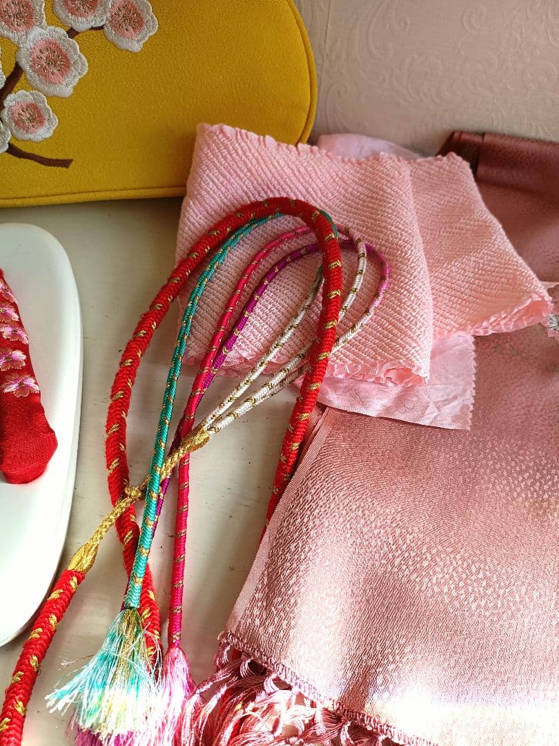 正絹クリーム色着物とイエロー系薔薇の花作り帯セット