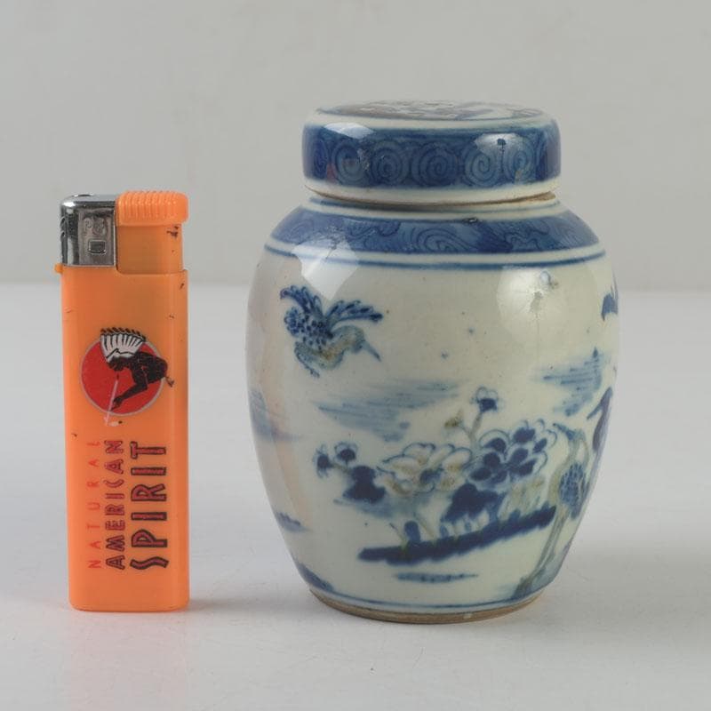 中国 青花 山水花鳥文 蓋壷 Z 8619