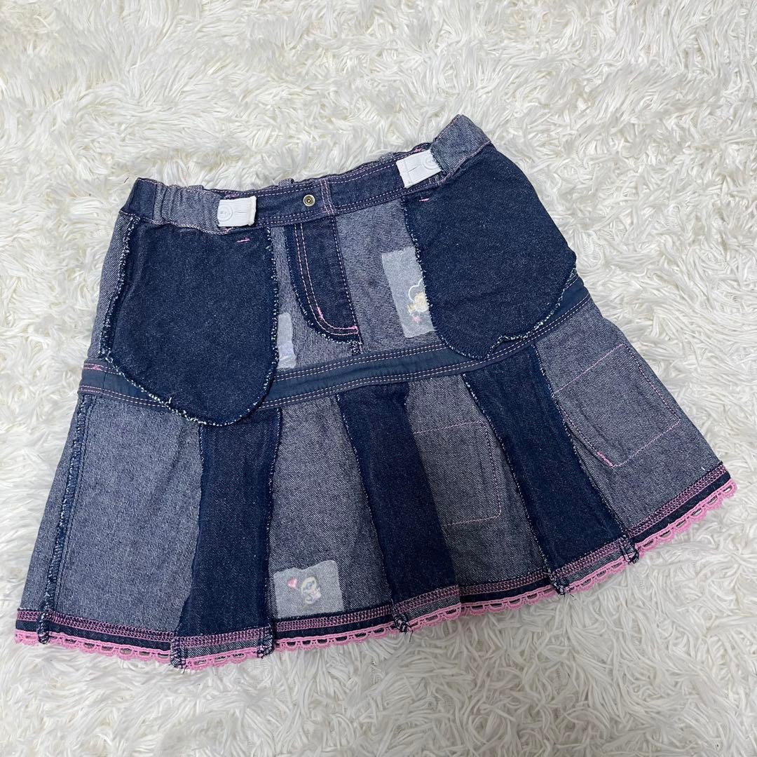 希少レア✨メゾピアノ　ミミポポ　デニムプリーツスカート平成レトロy2kワッペン