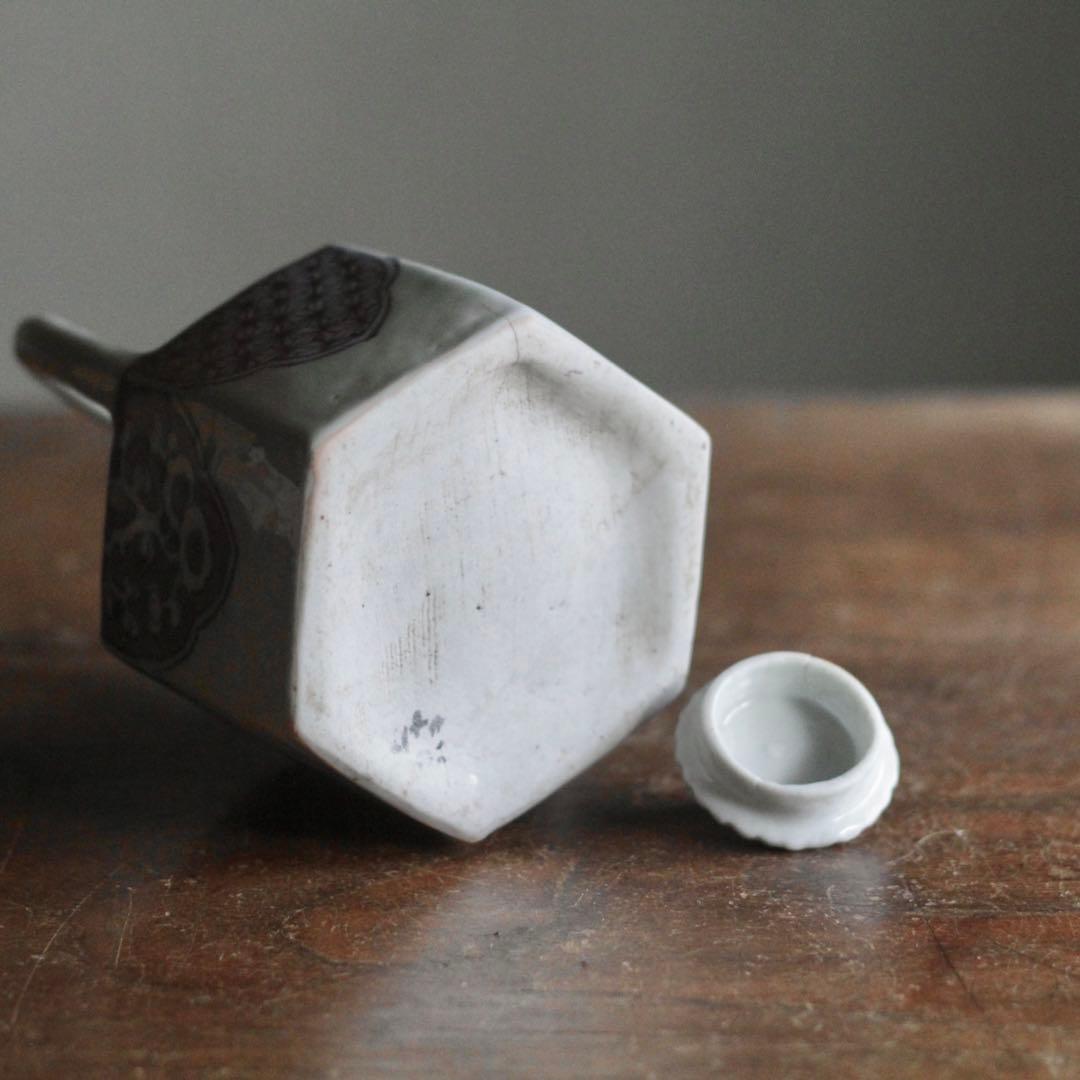 平戸焼 染付 面取 六角 水注 酒次 古美術 古道具 アンティーク 酒