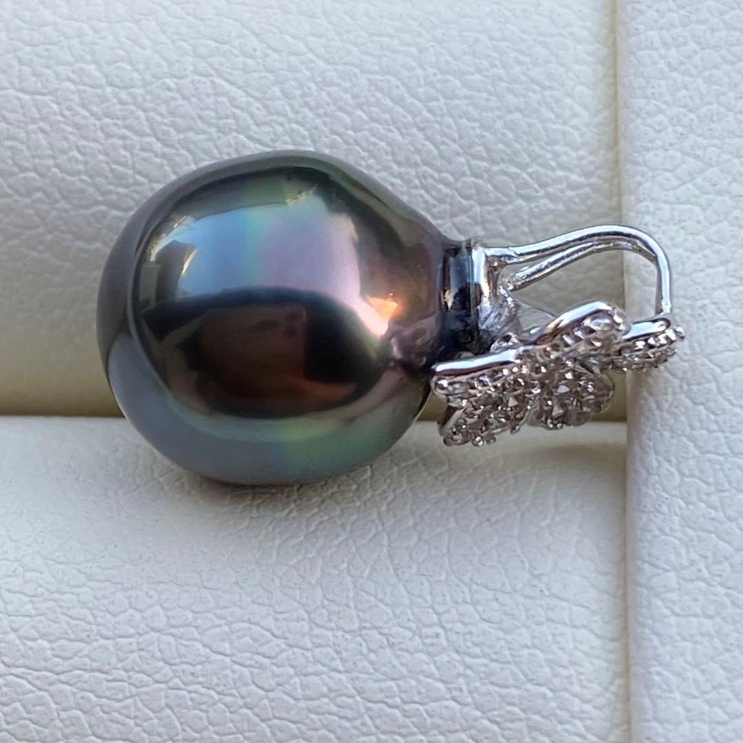 本真珠 南洋黒蝶真珠ネックレストップ 11.7*10.4ダークグリーンPT714