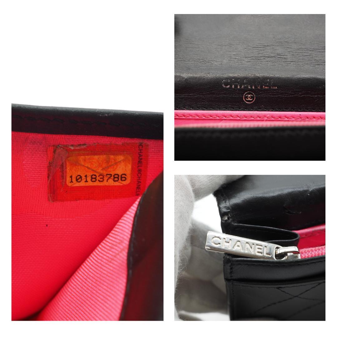 CHANEL シャネル カンボンライン 二つ折り財布 黒×ピンク