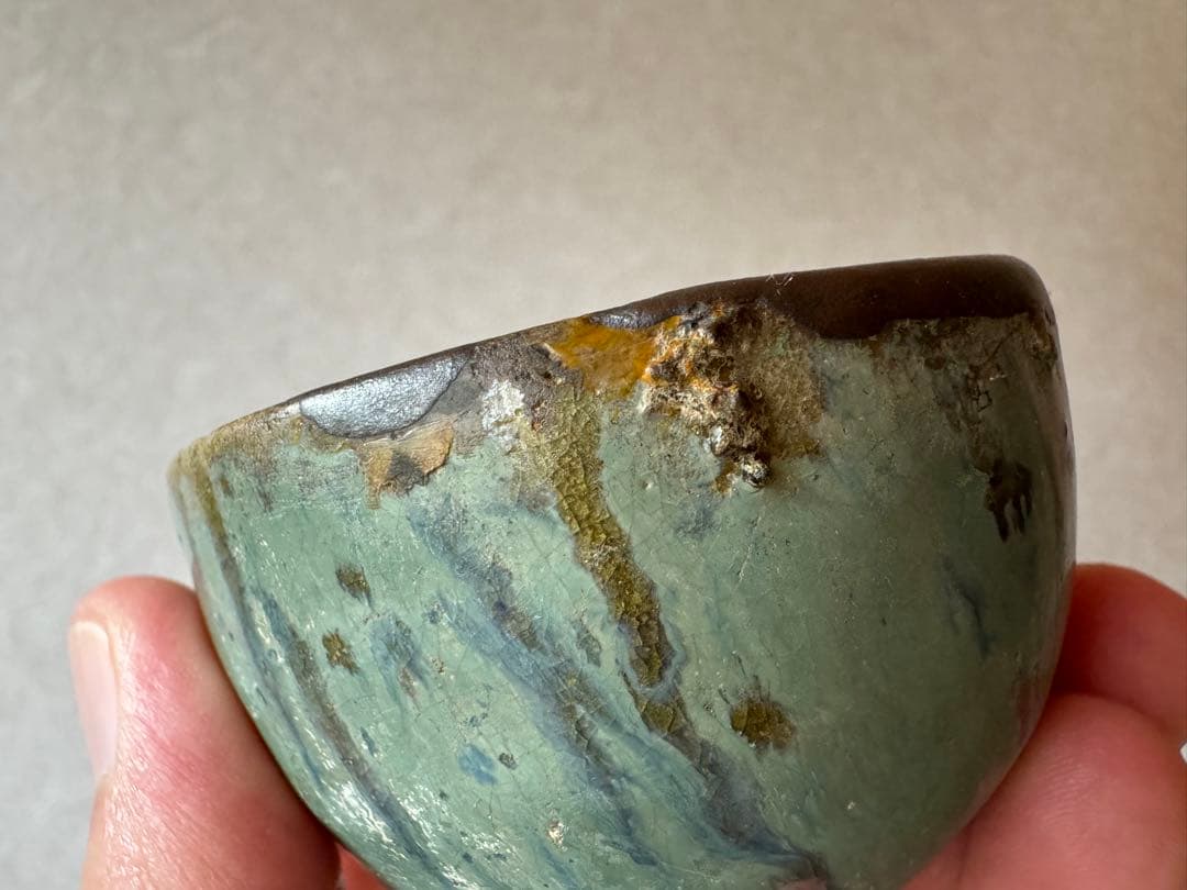 古唐津 緑釉杯 ぐいのみ 桃山〜江戸初期