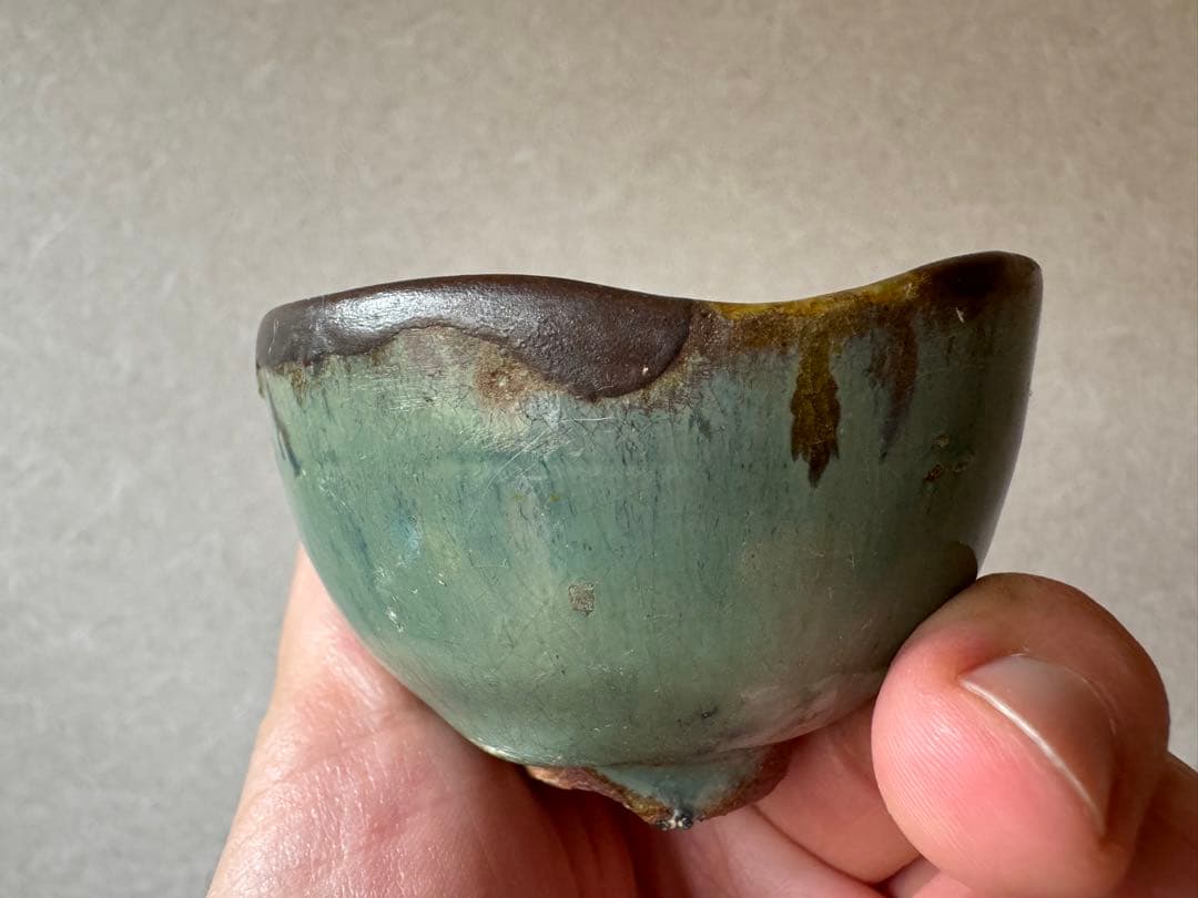 古唐津 緑釉杯 ぐいのみ 桃山〜江戸初期