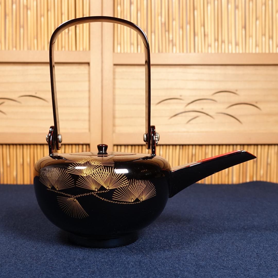 輪島塗 沈金師 小西寛 塗師 慶峰 合作 黒塗 沈金松図 屠蘇器揃 共箱