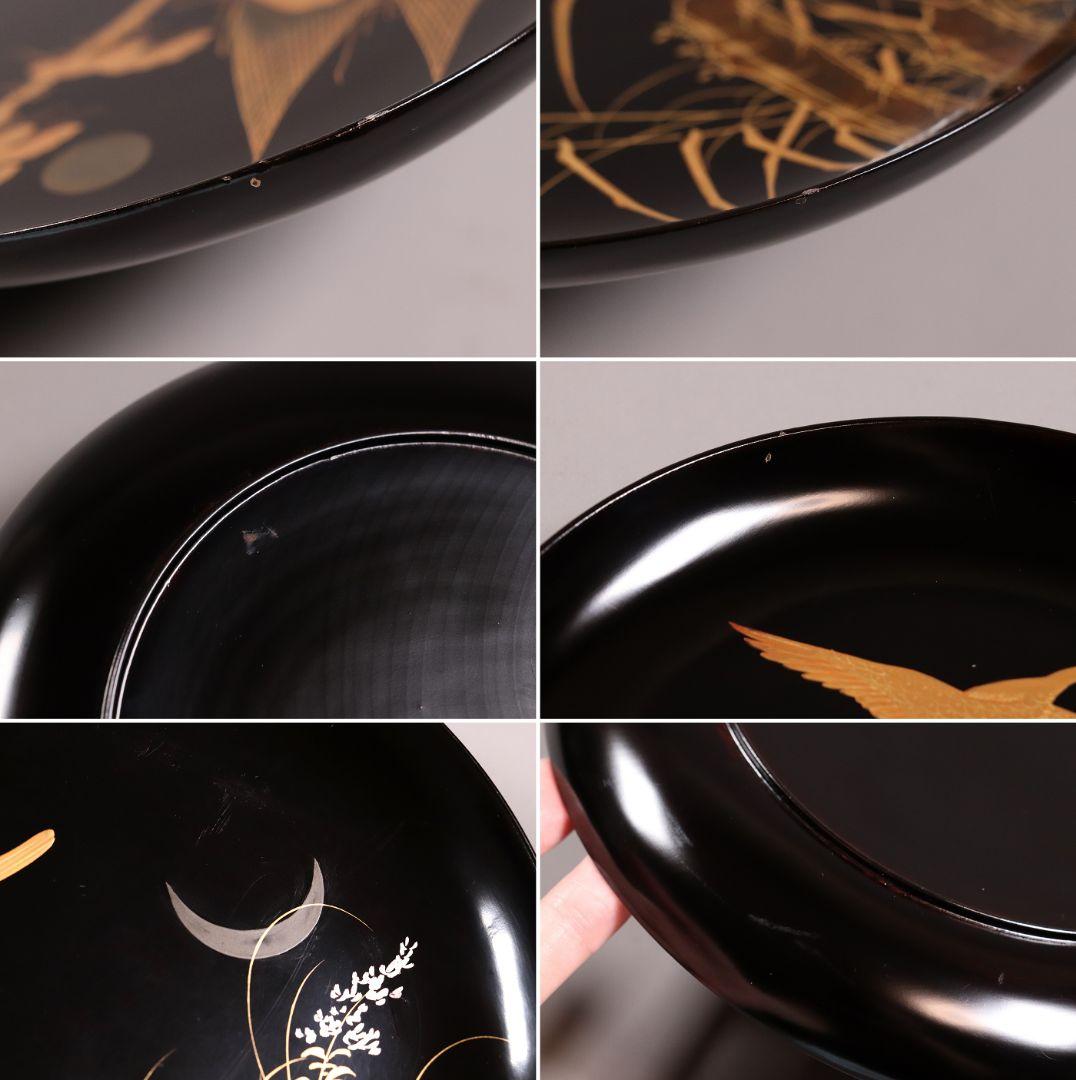 輪島塗 輪島漆器 谷内和子作 丸盆 おしどり 梅 沈金 金箔