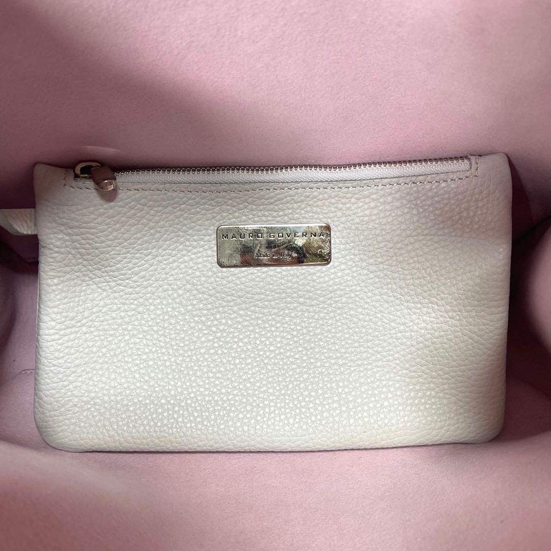専用品MAURO GOVERNA ライトグレー レザー 肩掛け ハンドバッグ