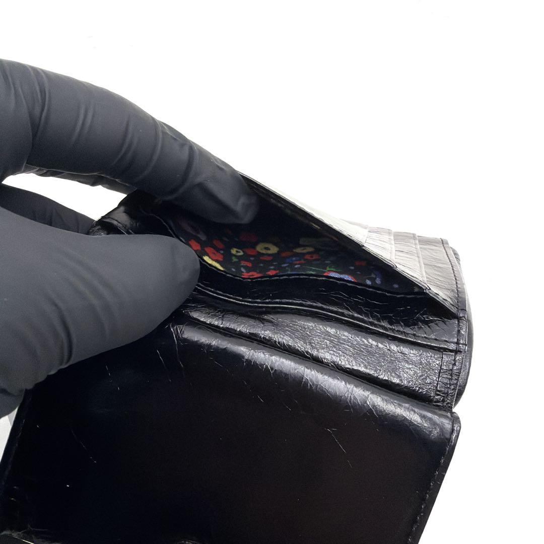 新品タグ付 アナスイ がま口 二つ折り財布 バルーン 黒 本革 希少 雲 星