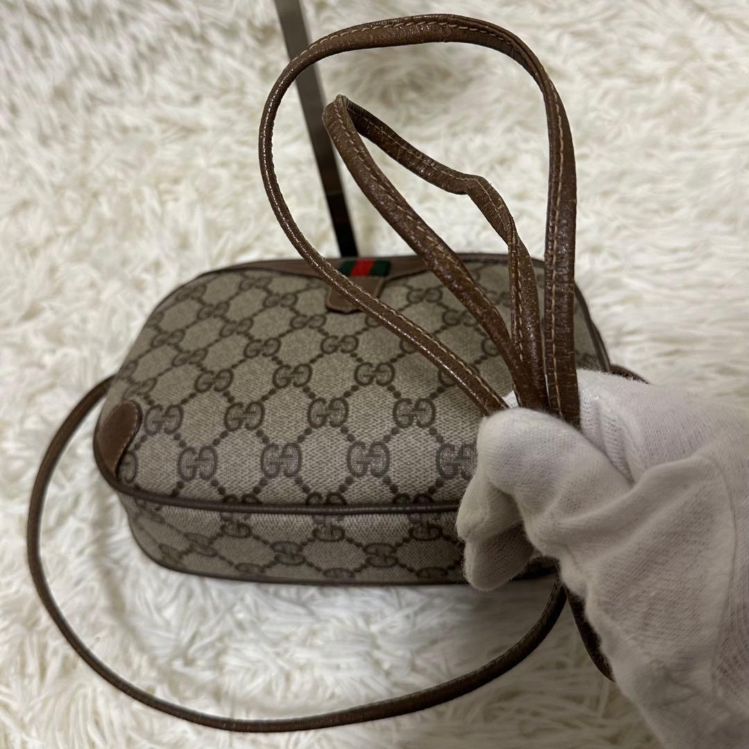 希少 レア オールドグッチ GG レザー ショルダーバッグ シェリーライン ロゴ