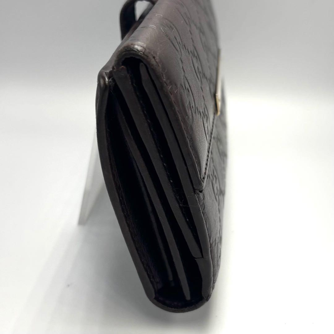 グッチ GG 長財布 シマ ブラウン シルバープレート レザー 本革　箱付き