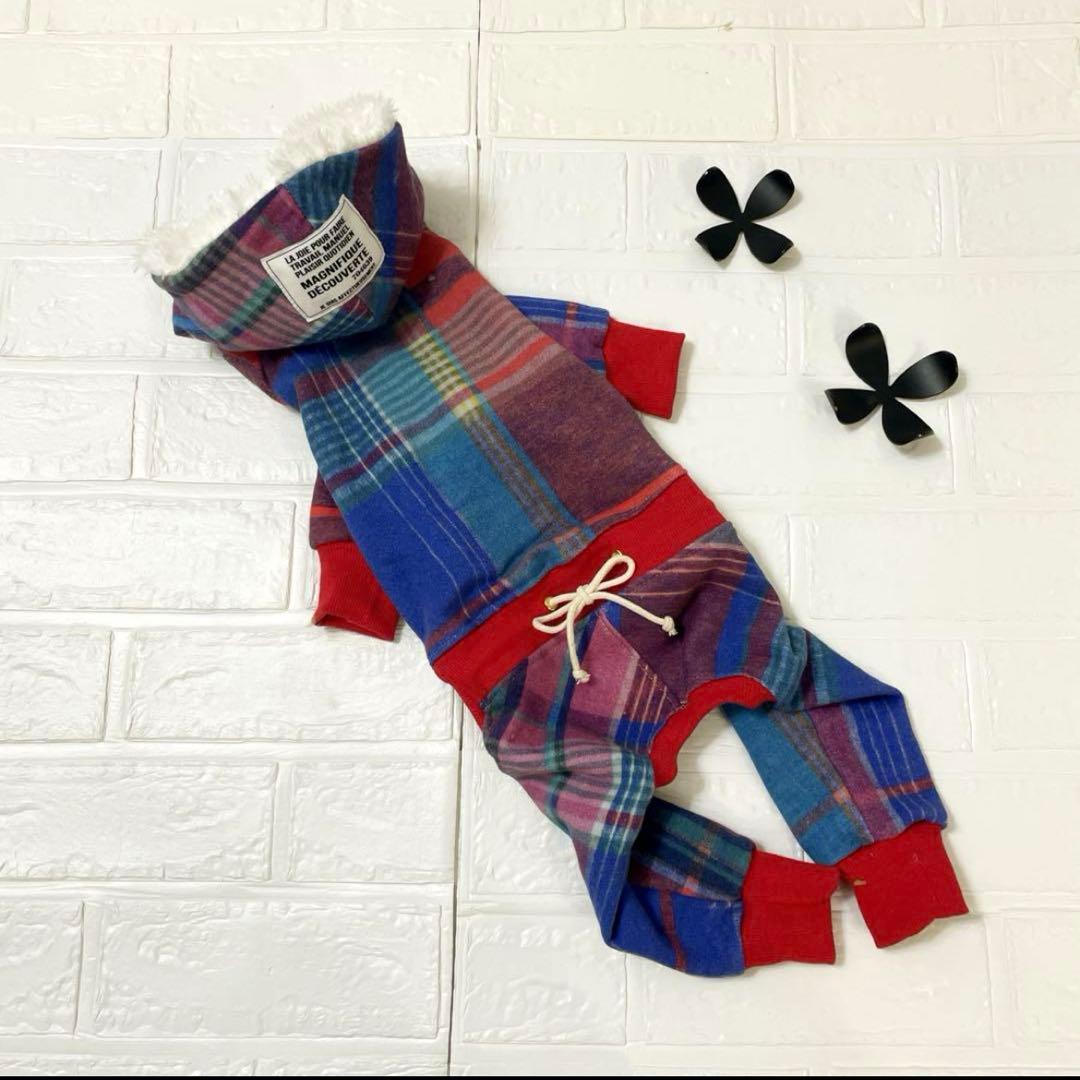 チェック柄のロンパース イタグレ服 犬服 ハンドメイド イタグレ服