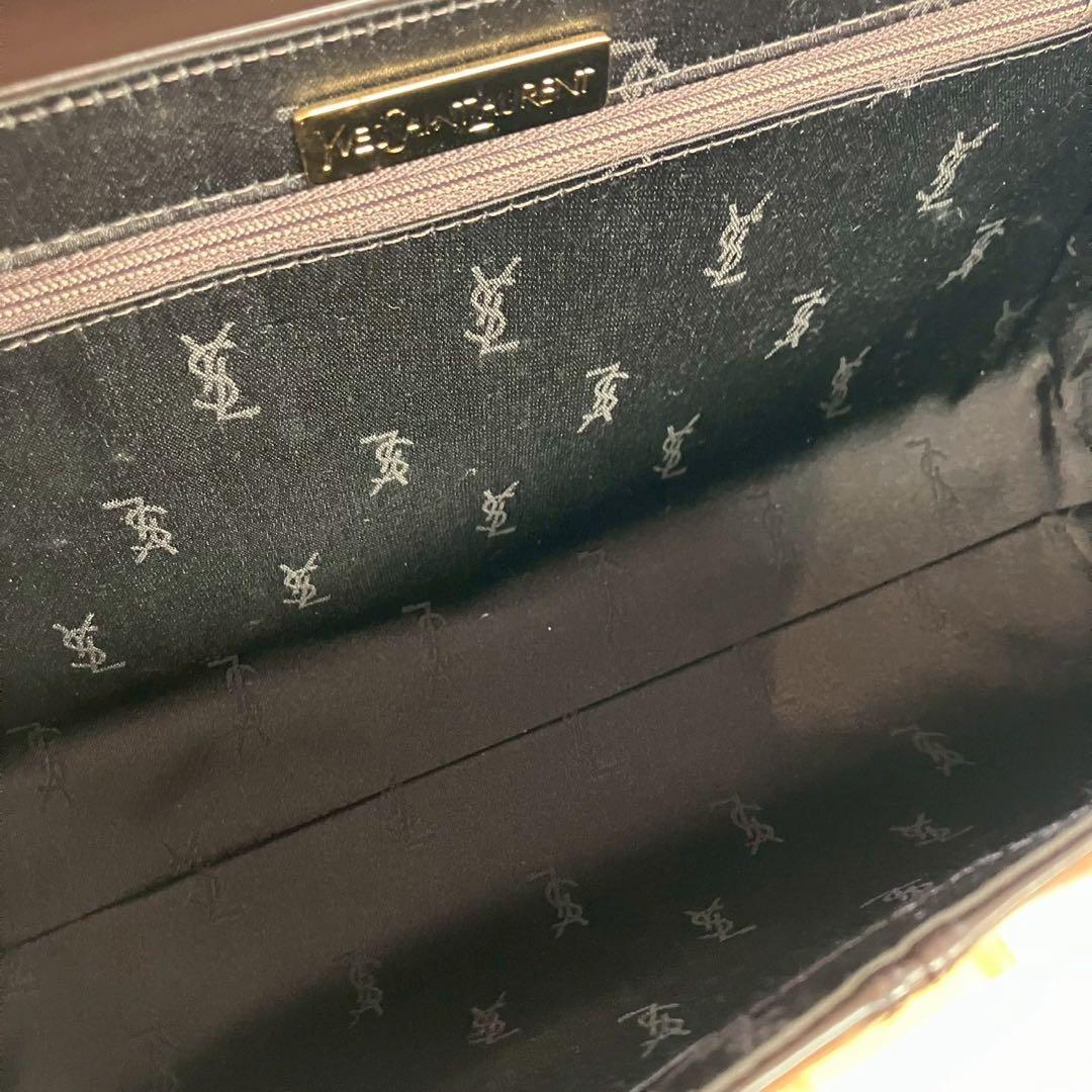 る*る様 未使用　イヴサンローラン　ロゴ金具　ダークブラウン　ハンドバッグ　長期