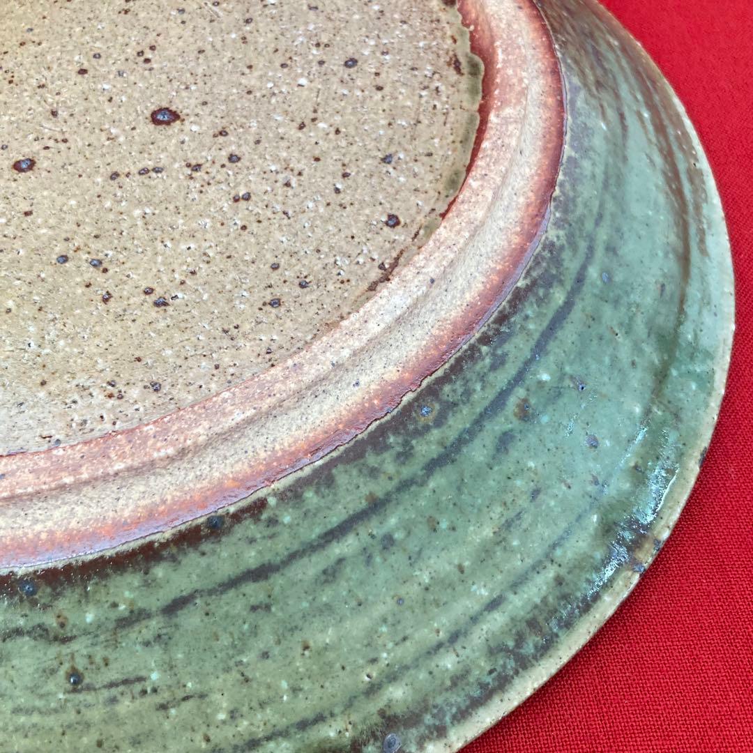 最終値下げ★永見鴻人作　迫力ある 大皿　印花文緑釉板造皿　陶芸　飾り皿　骨董品