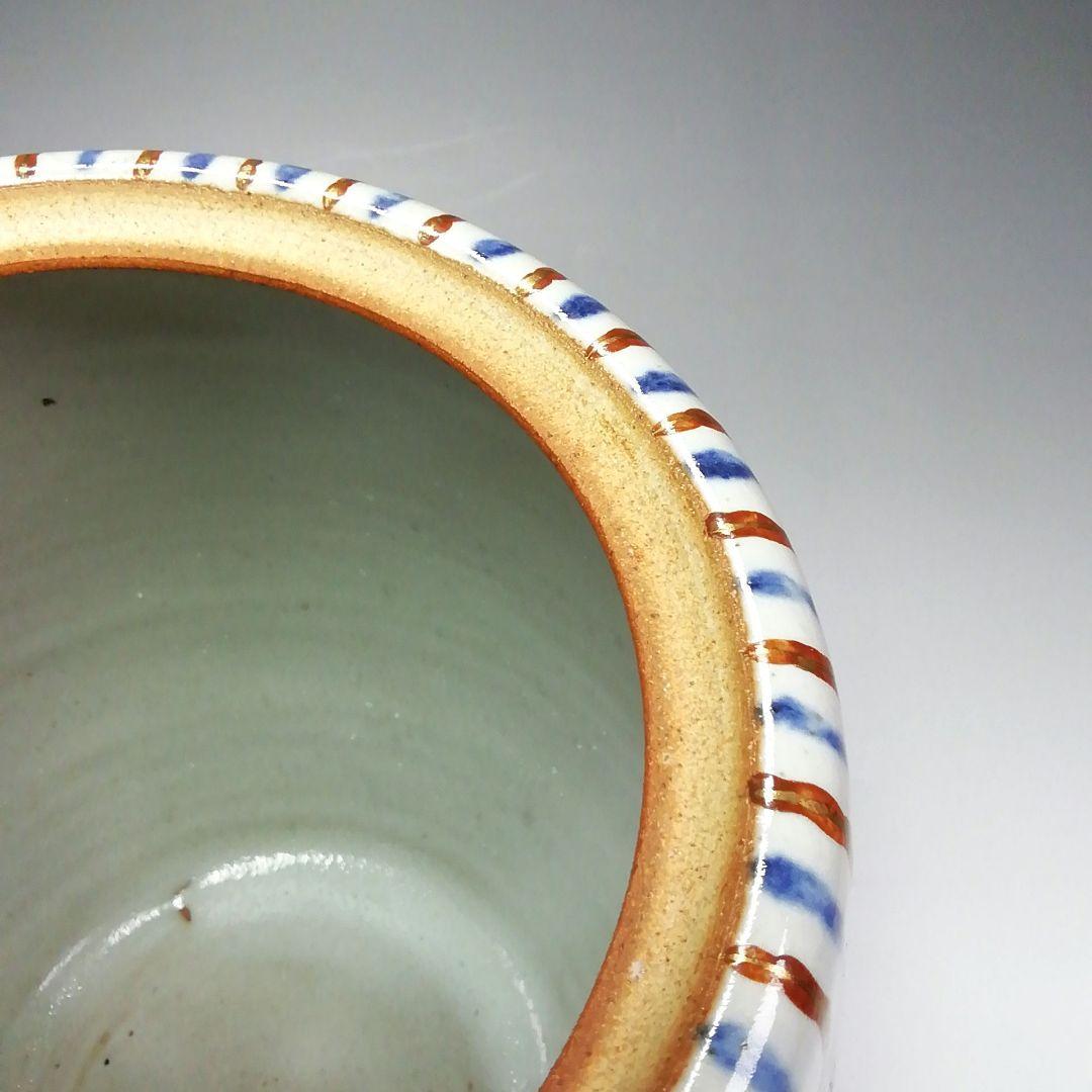 Ｓ２８９　水指　『麦藁手四季団扇』『松古窯　佐久間芳丘』　共箱　茶道具