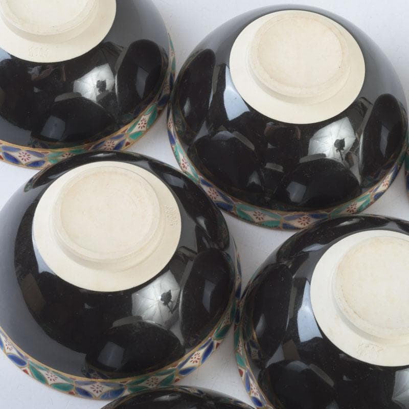 茶道具 京焼 平安 紫雲造 色絵 黒仁清七宝文 数茶碗 六客 V