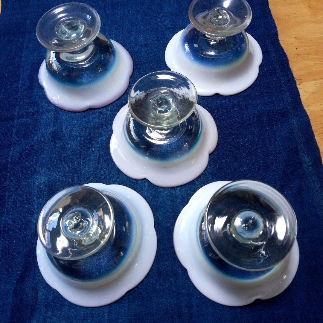 明治大正ロマン 輪花形 赤と乳白色の氷コップ5客