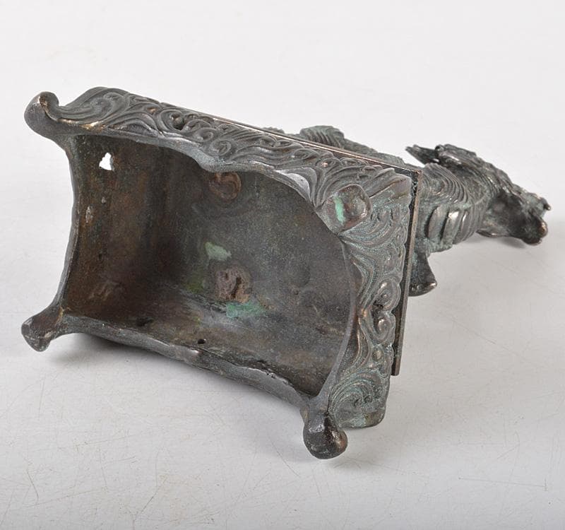 中国　古銅青銅　神獣　置物　時代箱付　V　R5200