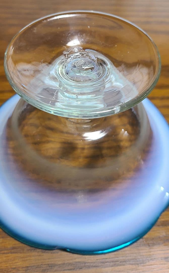 アンティーク 大正～昭和 乳白色 氷グラス 赤/青暈し 吹きガラス