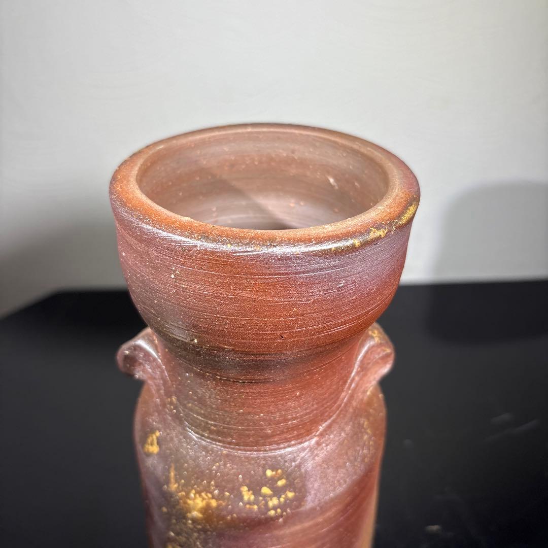 真作 人間国宝 藤原雄 備前花入 希少作品 赤富士