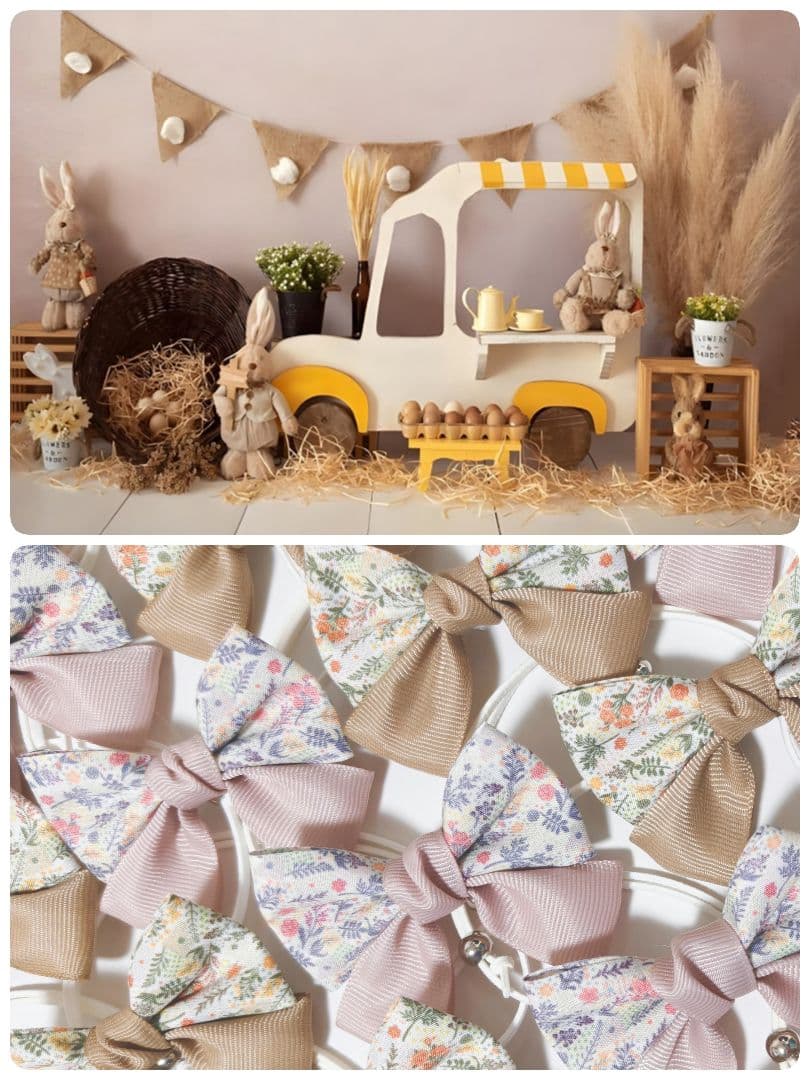 秋色花柄リボン90個 くすみカラー 業務用トリミングチョーカー ピンク