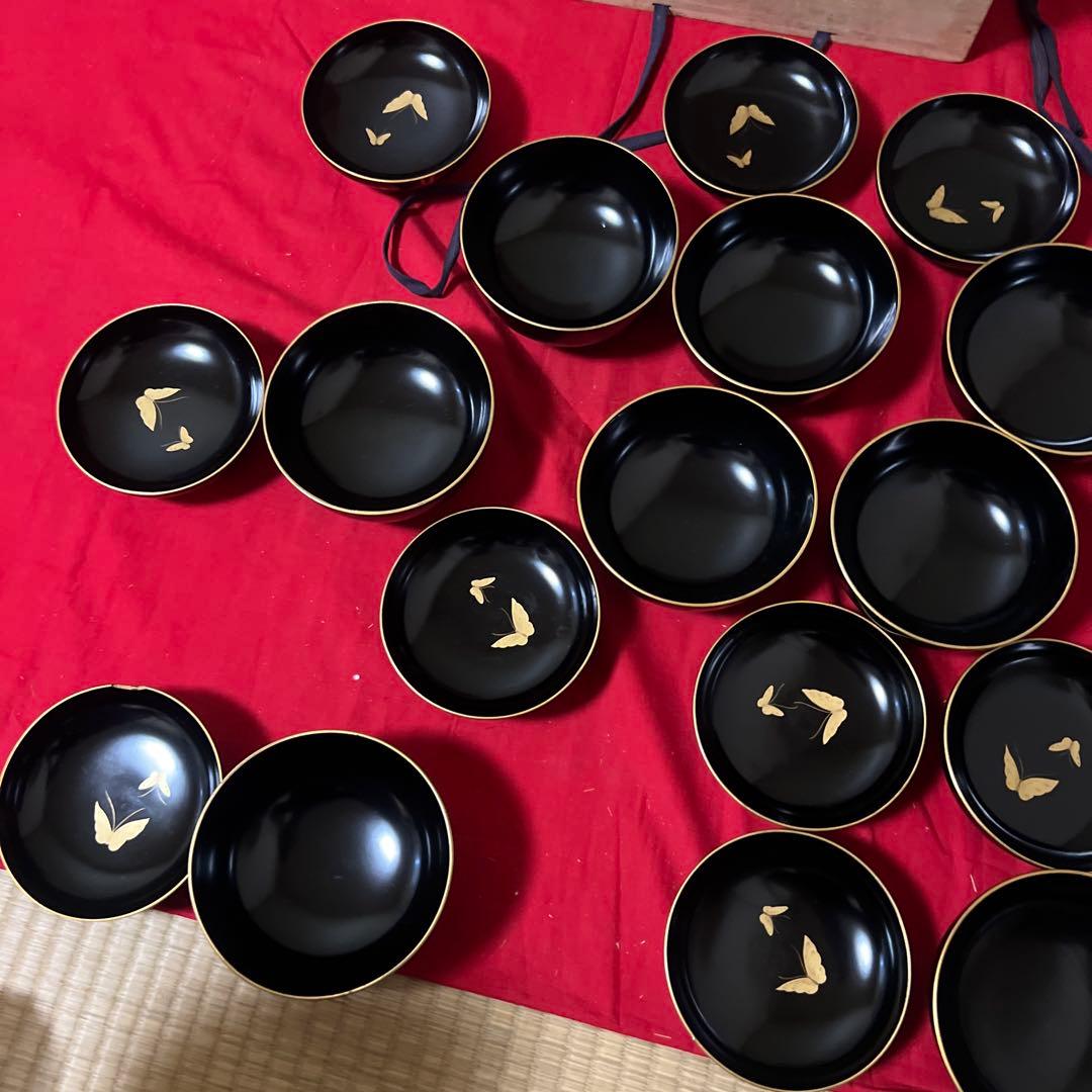 美品 輪島塗 菊 蒔絵 吸物碗 10客 漆器 (内一客蓋に割れあり)