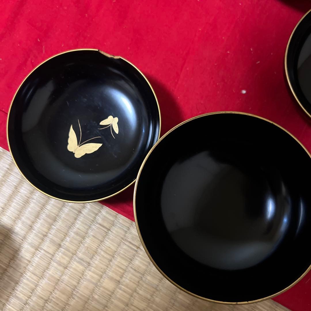 美品 輪島塗 菊 蒔絵 吸物碗 10客 漆器 (内一客蓋に割れあり)