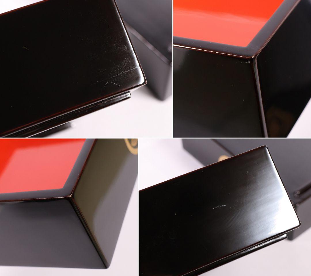 MB37】輪島塗 丸に橘 家紋付 沈金 黒塗 内朱塗 五段重箱