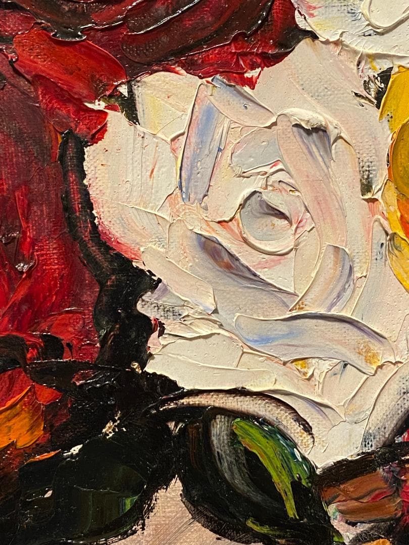 「真作」湯浅洋子「花」静物画　油彩画　額装　サイン有り　F8号