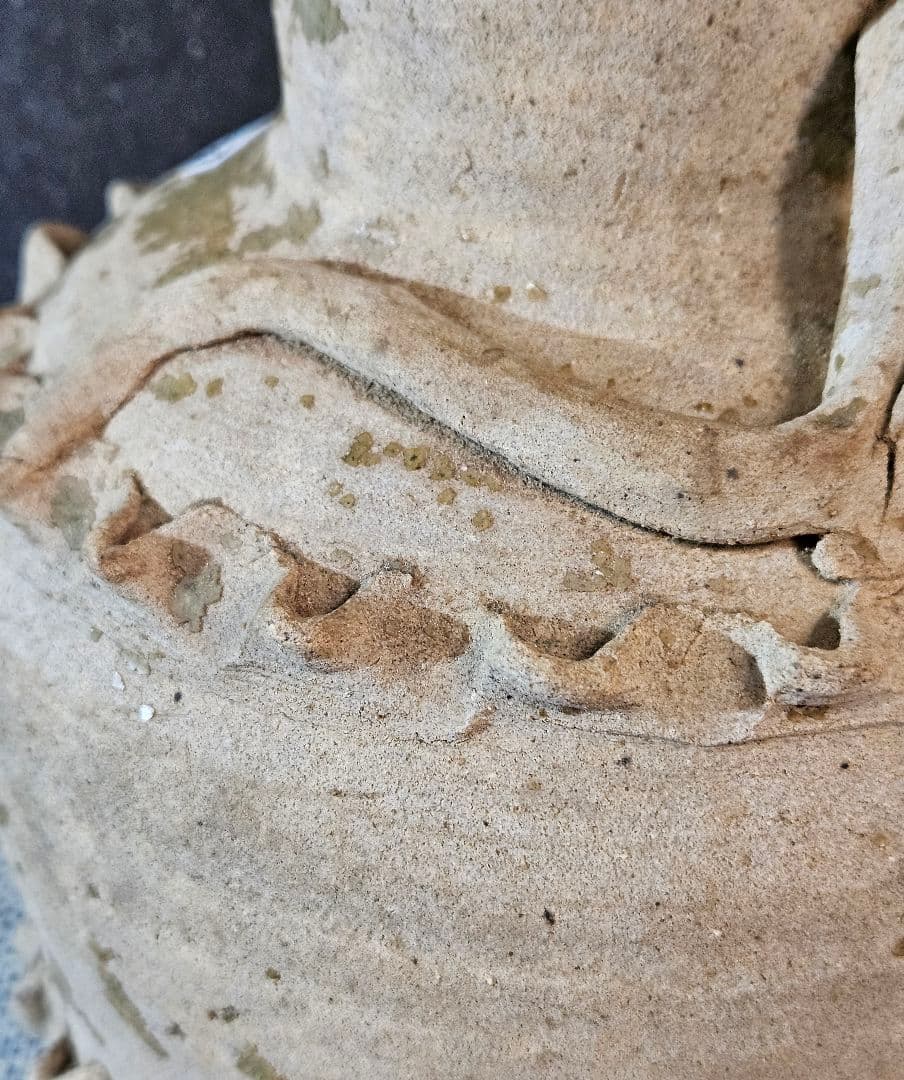 古代中国陶磁器　漢～隋代　緑釉　龍貼り　 高さ28.2cm　壺　花入れ　オブジェ