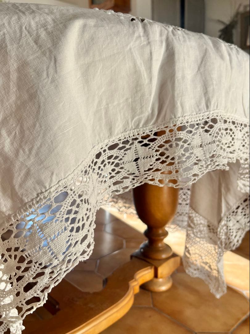 ◇フランスアンティーク｜手刺繍大判マルチクロスベットカバー白