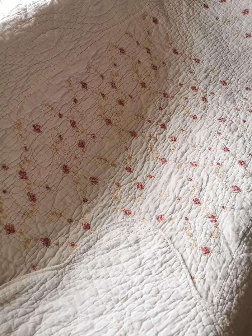 ヴィンテージ フランス/イギリス プチローズ刺繍 スカラップリム